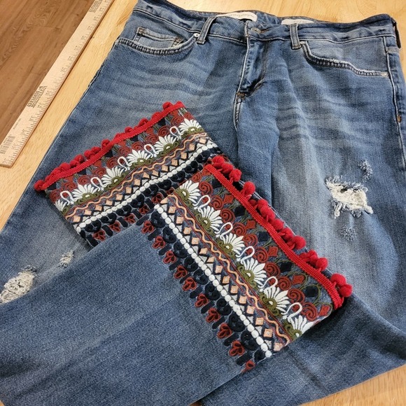 Pilcro & The Letterpress Anthropologie Jeans Embroidered Embellishments Cuff 30 - Picture 2 of 10